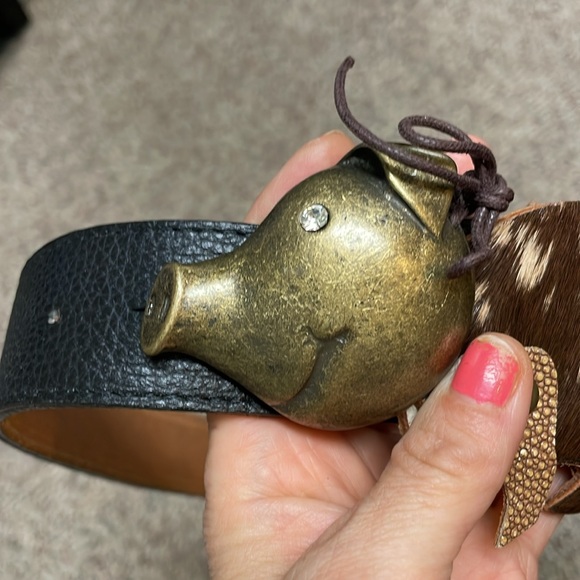 Handmade pig buckle leather belt - Picture 3 of 7